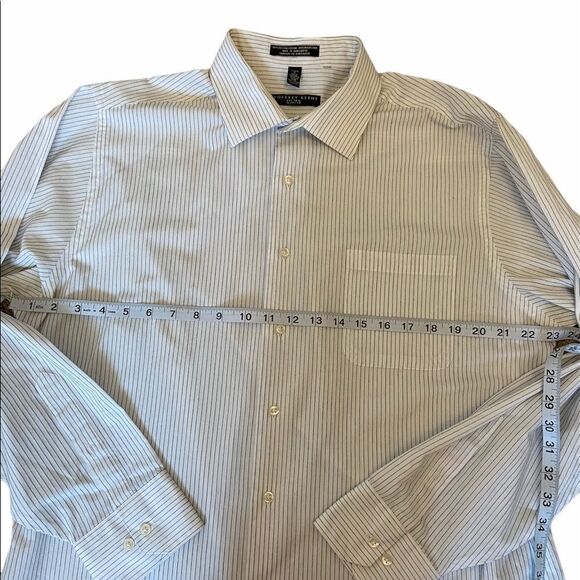 White Pinstripe Collared Fitted Button Up Long Sleeve Cuffed Dress Shirt XL - Picture 7 of 7